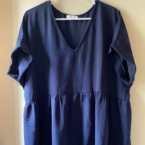 Navy V-Neck Flowy Blouse